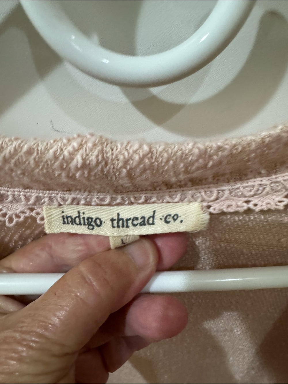 Light Blush Open-Front Knit Cardigan with Lace Trim - Picture 2 of 6